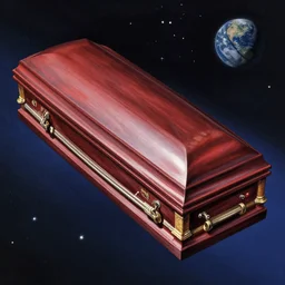 a hyper - detailed kodachrome photo of an open casket floating in space painted by shigeru komatsuzaki