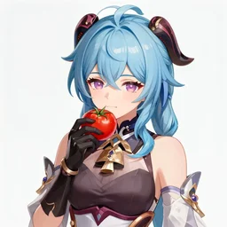Ganyu from Genshin Impact eating a tomato, 4k, digital art, made by artgerm