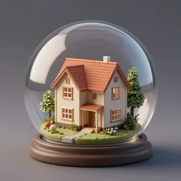 mini house inside clear globe octane render hyperdetailed,