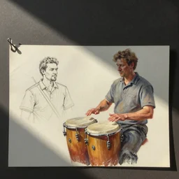 asset sheet, material study ( caricature ) percussionist ( mark ryden, hildebrandt ) ( lofi, high detail ) ( oil paint on canvas )