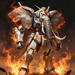 elephant as a gundam, galvanized by fire, sharp focus, 8 k illustration, highly detailed, digital painting, concept art by art by wlop and artgerm and ross tran and greg rutkowski, masterpiece
