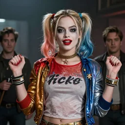 Margot Robbie as real-life Harley Quinn, cinematic, Wide-shot, atmospheric lighting, directed by Quentin Tarantino, extreme detail, 8K, movie still