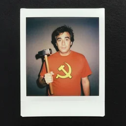 polaroid george costanza wearing a hammer and sickle graphic tee, 1 9 9 0 s, colored, by nan goldin