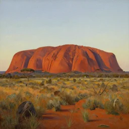 uluru, australia in the style of hudson river school of art, oil on canvas