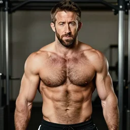 ryan reynolds as a bodybuilder, masculine, hairy torso, 4 k hd
