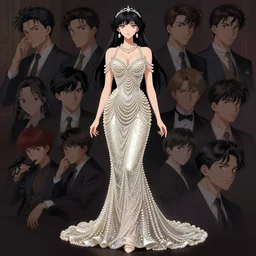 anime woman fullbody art, wearing a long pearly dress, digital art, character concept, attractive, illustrious clothes, High Details, Cinematic, WLOP, Rossdraws, James Jean, Andrei Riabovitchev, Marc Simonetti, Yoshitaka Amano, Thomas Kinkade, Makoto Shinkai, ArtStation, CGSociety, trending on artstation