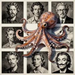 octopus by anni albers, andreas achenbach, frank aurbach, mordecai ardon, beksinski, yves tanguy, michaelangelo, banksy, greg rutowski, picasso, dali, warhol, escher