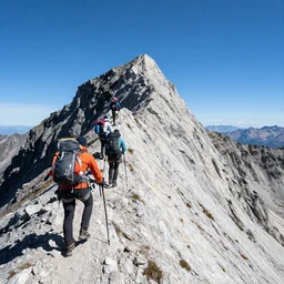 a group of mountain climbers climbing a 3000 feet high mountain of french fries,