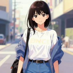 stylized portrait of beautiful jun amaki model instagram girl anime style wearing street fashion painted by katsuya terada and masamune shirow