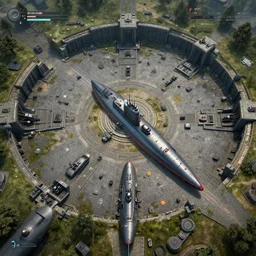 ww 2 videogame, top - down!!! perspective, photorealism!! sub - pen level, submarine!!, bunker!!, round - based - tactics, best graphics, octane, redshift, ue 5, ultrarealism graphics