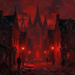 unholy neighbourhood painting, red dynamic lights, baginski Catedra style Ultra HD