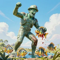 statue of jerma being eaten by piranhas, digital art, concept art, trending on artstation