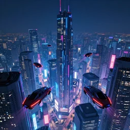 japanese futuristic neon city, cyberpunk city flying cars