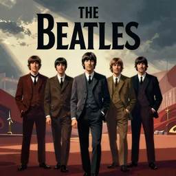 the beatles as heroes on a soviet realism style propaganda poster