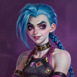 jinx! from arcane portrait. volumetric lighting, realistic illustration, perfectly shaded, soft painting, art by leesha hannigan, ross tran, thierry doizon, kai carpenter, ignacio fernandez rios