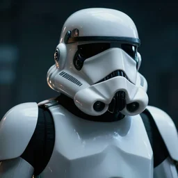 close - up cyberpunk stormtrooper, moody lighting, 8 k, shallow depth of field, cinematic lighting,