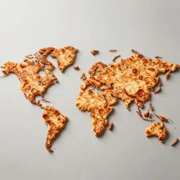 a world map made of pizza