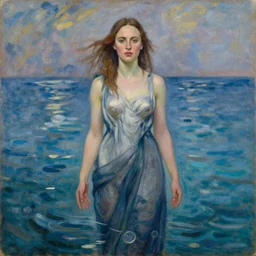 alicia vikander as the oracle of waters by ross tran and claude monet, oil on canvas
