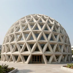brutalist geodisic dome designed by frank lloyd wright. highly intricate details.