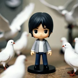 john lennon as nendoroid and white pigeons of peace, kodak film