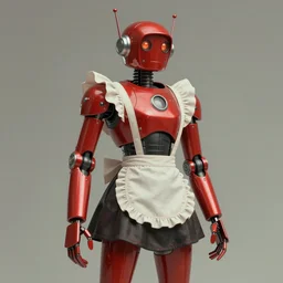 adventurer ( ( ( ( ( 1 9 5 0 s retro future android robot maid. muted colors. ) ) ) ) ) by jean baptiste monge!!!!!!!!!!!!!!!!!!!!!!!!! chrome red