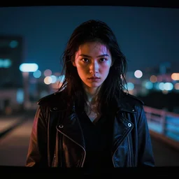aggressive psychopath looking at camera, psychedelic lighting, at night, cctv footage, out of focus, motion blur