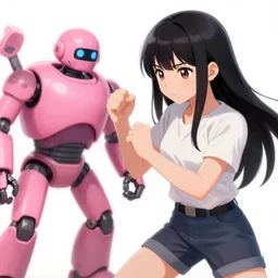 a woman named yoshimi battles pink robots, illustrated, detailed
