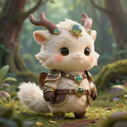 little cute fluffy forest creature, inspiring, adorable, anthro, guardian, dnd, woodland realm, fantasy armored attire!! strange fantasy equipment!! octane render, unreal engine 5, hyper realistic, 8 k