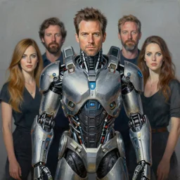 portrait of nathan fielder wearing cybernetic power armor. intricate painting by ross tran, magali villeneuve, and jeremy mann.