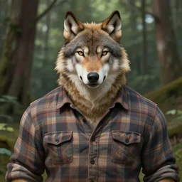 character concept portrait, friendly lumberjack wolf - ears, style digital painting, flannel shirt, brawny, broad shoulders, forest background, highly detailed, smooth, sharp focus, illustration by ruan jia and mandy jurgens and william - adolphe bouguereau, artgerm