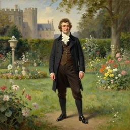 ed cooke as a 1 8 7 0 s duke in a castle garden, romantic painting, detailed