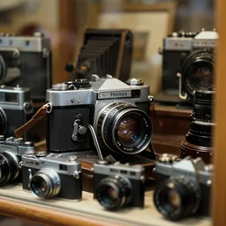 a photo from the 1 9 7 0 s of an old camera in an antiques store