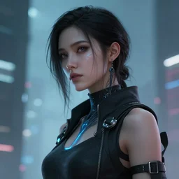 dystopian beautiful woman, cyberpunk, artstation
