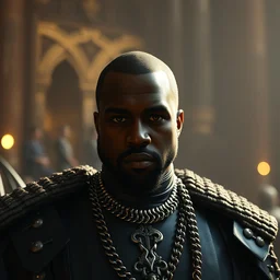 kanye west in game of thrones as therion lanister, movie still, cinematic lighting, ray tracing, octane render, long lens, shallow depth of field, bokeh, anamorphic lens flare, 8 k, hyper detailed, 3 5 mm film grain