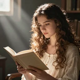 a girl is reading her favorite book