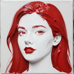 a photo of white paint mixed with thick red paint on an artist's canvas in the shape of a beautiful woman's face, ultradetailed, photography, ultra hd 4 k, iso 2 0 0, insanely beautiful, realistic