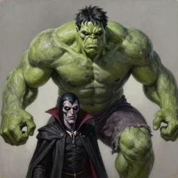 a demonic horrific portrait of zombie hulk battling morbius the libing vampire, white eyes, bored, illustration, soft lighting, soft details, painting oil on canvas by edmund blair leighton and charlie bowater octane render, hdr, trending on artstation, 4 k, 8 k, hd