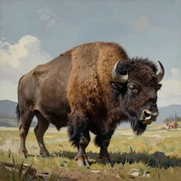 a surreal painting of an attacking American Bison, in the style of H.R. Giger and Felexix Kelly, digital art