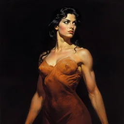 female vetala, strong line, deep color, beautiful! coherent! by frank frazetta, high contrast