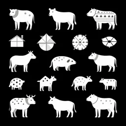 vector art of old symbols on perfect clean black background, featured on behance, clean design, nordic, animals, geometric design, vector art, adobe illustrator,