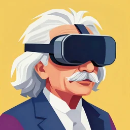 vividly colorful vector art of Albert Einstein wearing a VR headset