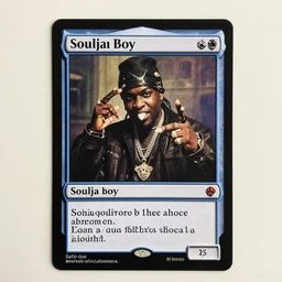 a photo of a magic the gathering card. the card art soulja boy.