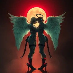 cyberpunk two angels hugging each other standing - n 4