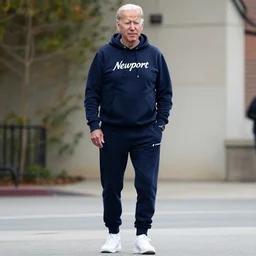 joe biden with braid wearing a hoodie and jogger with newport brandon written on it