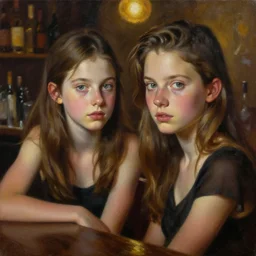 contemporary oil matte portrait painting, boy and girl in a bar, detailed faces, wonderful masterpiece highly detailed, beautiful cinematic light deep focus, elegant, smooth, sharp focus, golden ratio, dramatic illumination, ultra realistic, 8 k, art by nathan walsh and jimmy law