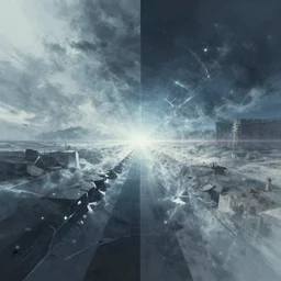 adjustment of temporal matrix, broken fractured ethereally pixiv scenery art desolate soul expansion addres artwork in grand color schemes, cold colors, cold biome with medium temperature eternally present planck length 3 9 5 th dimension of your reasoning view