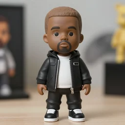 high quality presentation photo of a cute Kanye West porcelain doll in the style of mark ryden photography 4k, f1.8 anamorphic, bokeh, 4k, Canon, Nikon