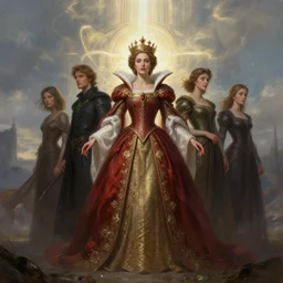 queen's aether human counsel of majesty, light kingdom backdrop, windy, d & d, fantasy, portrait, highly detailed, digital painting, trending on artstation, concept art, sharp focus, long shot, illustration, art by artgerm and kenneth noland and greg rutkowski and magali villeneuve
