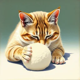illustration of a cat playing with a wool ball by shusei nagaoka kaws, david rudnick, airbrush on canvas, pastell colors, cell shaded