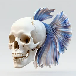 3 d close - up swirly broken in to pieces fractured human skull betta fish, highly detailed. iridescent color accents. by wlop, tooth wu, greg rutkowski, alena aenami, beeple